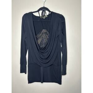 Women’s Medium South Pole Collection Layered Drape Top Black & Gold Halter Mini